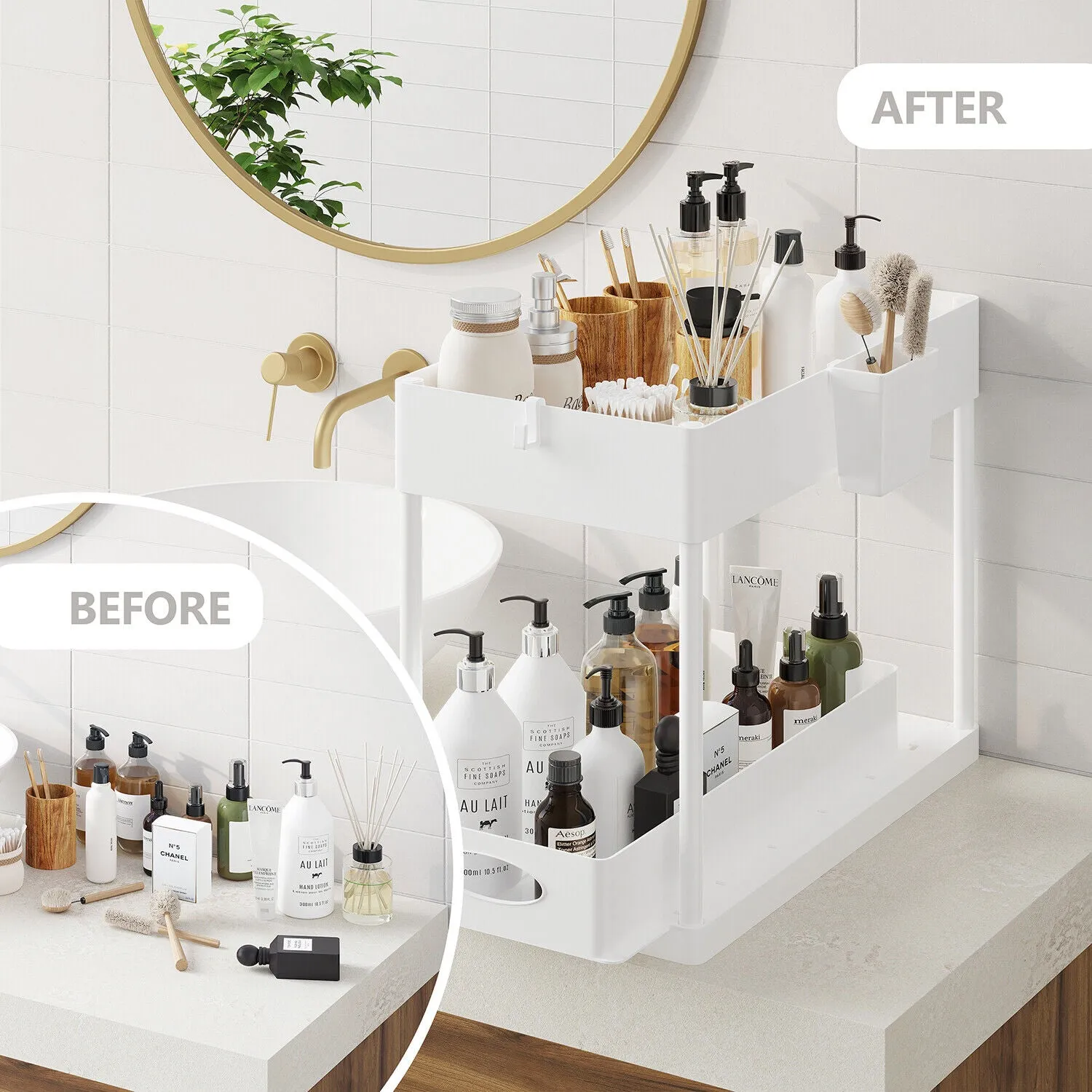 1 Pack or 2 Pack Under Sink Organizers with 2 Tier Sliding Drawers