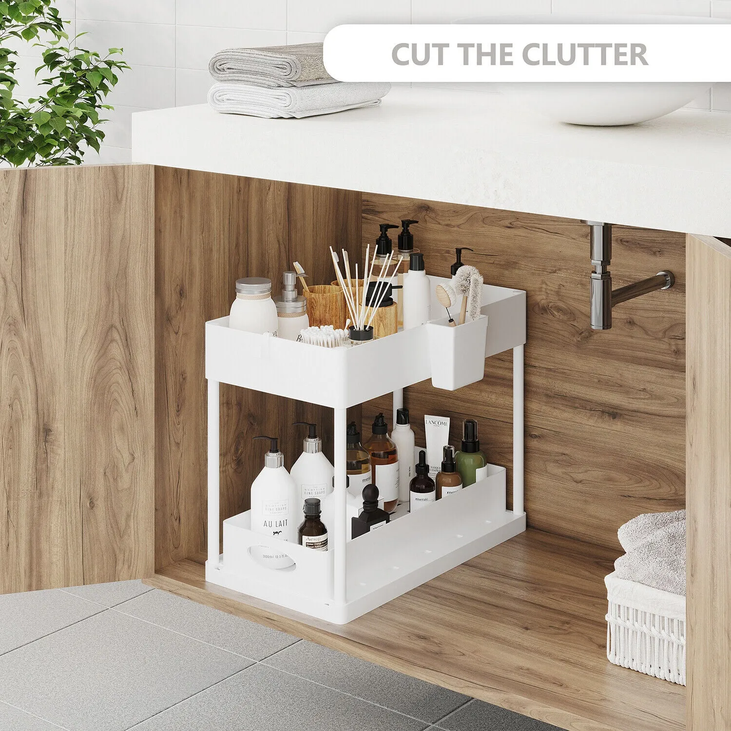 1 Pack or 2 Pack Under Sink Organizers with 2 Tier Sliding Drawers