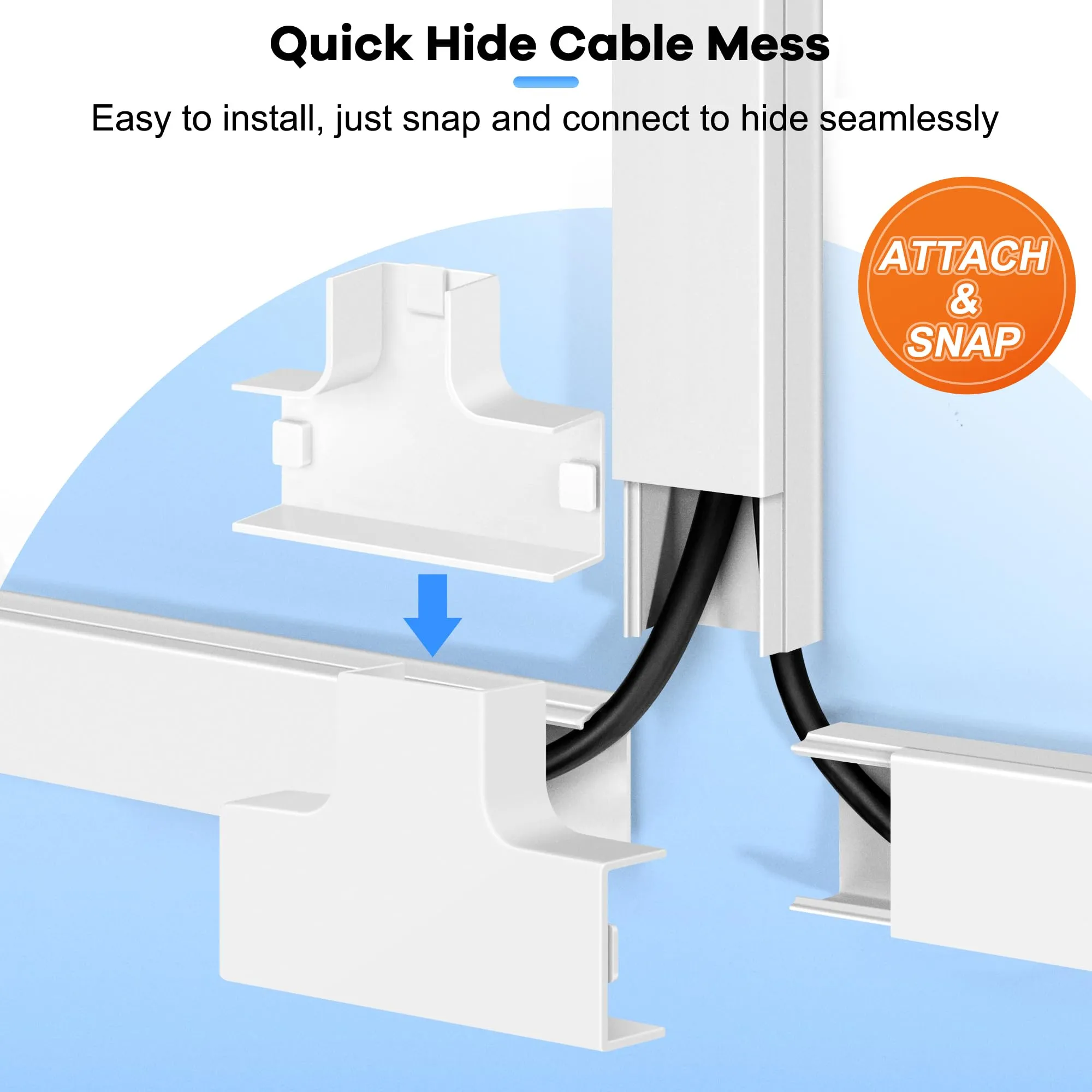 126in Cord Hider Kit, ZhiYo Cord Covers for Wall Mounted TV, Paintable Wire Cover for Cords, TV Cable Hider Wall Kit, Wall Cord Concealer, Cable Cover Wall Wire Management, 8xL15.7in W0.95in H0.55in