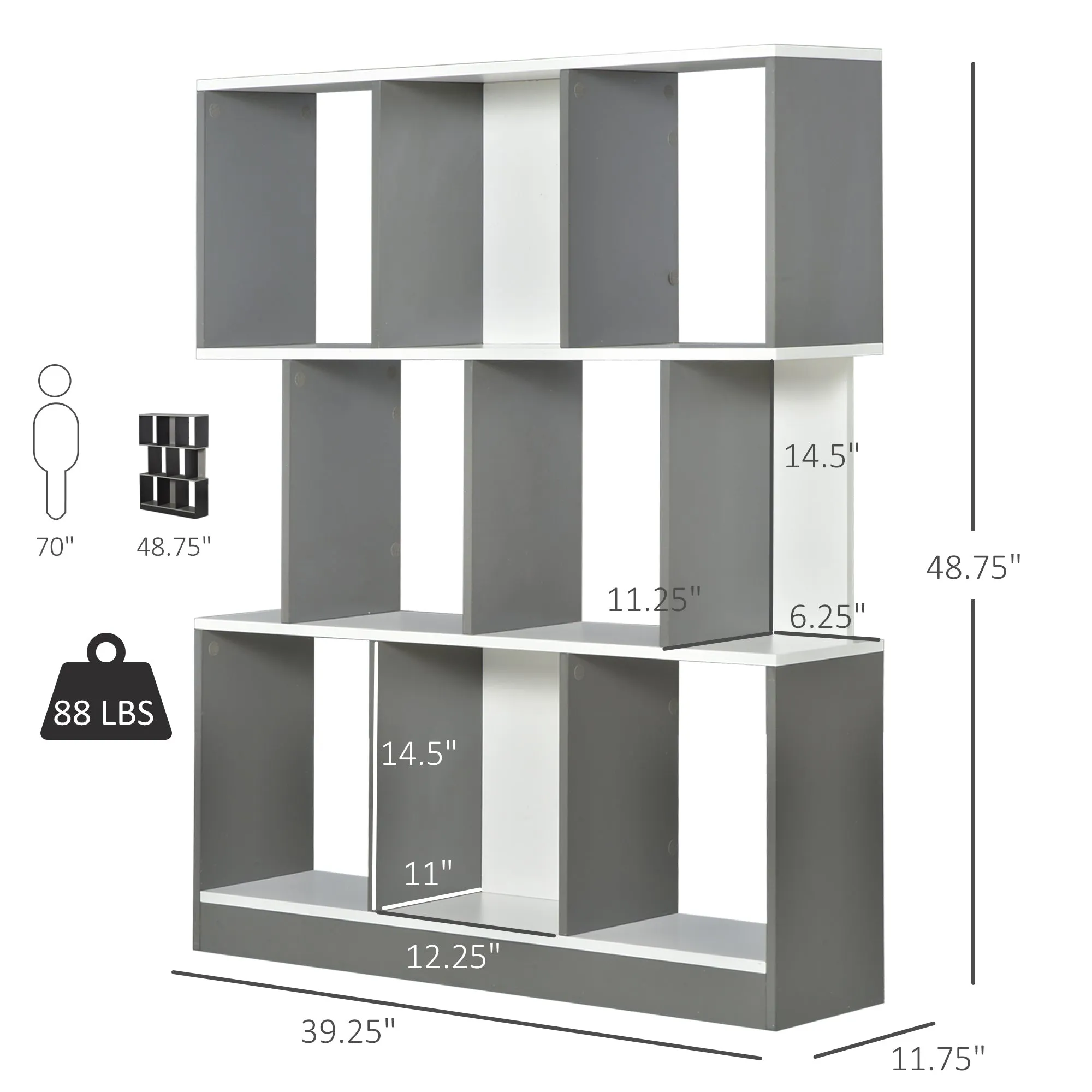 3-Tier Multifunctional Bookcase - Grey White