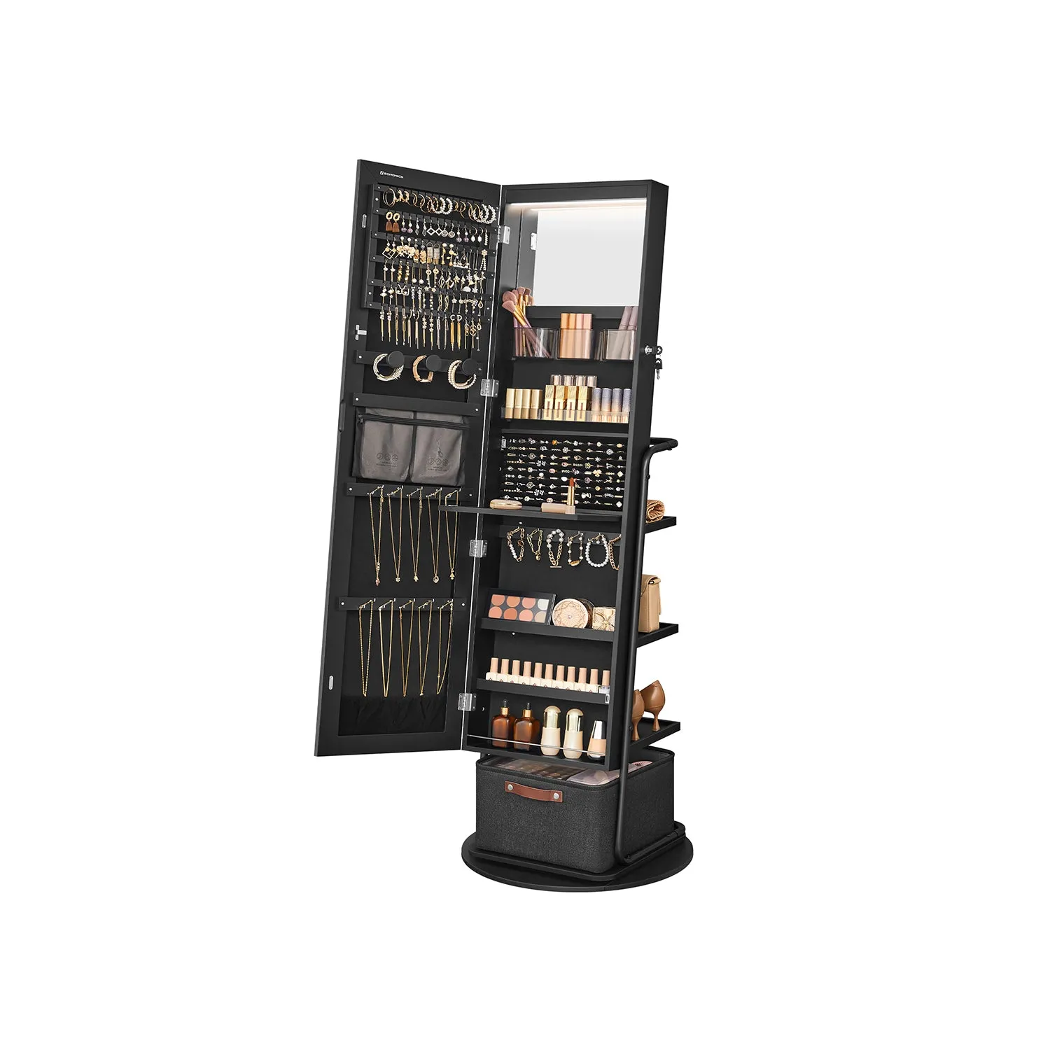 360° Swivel Mirrored Jewelry Cabinet with Lights