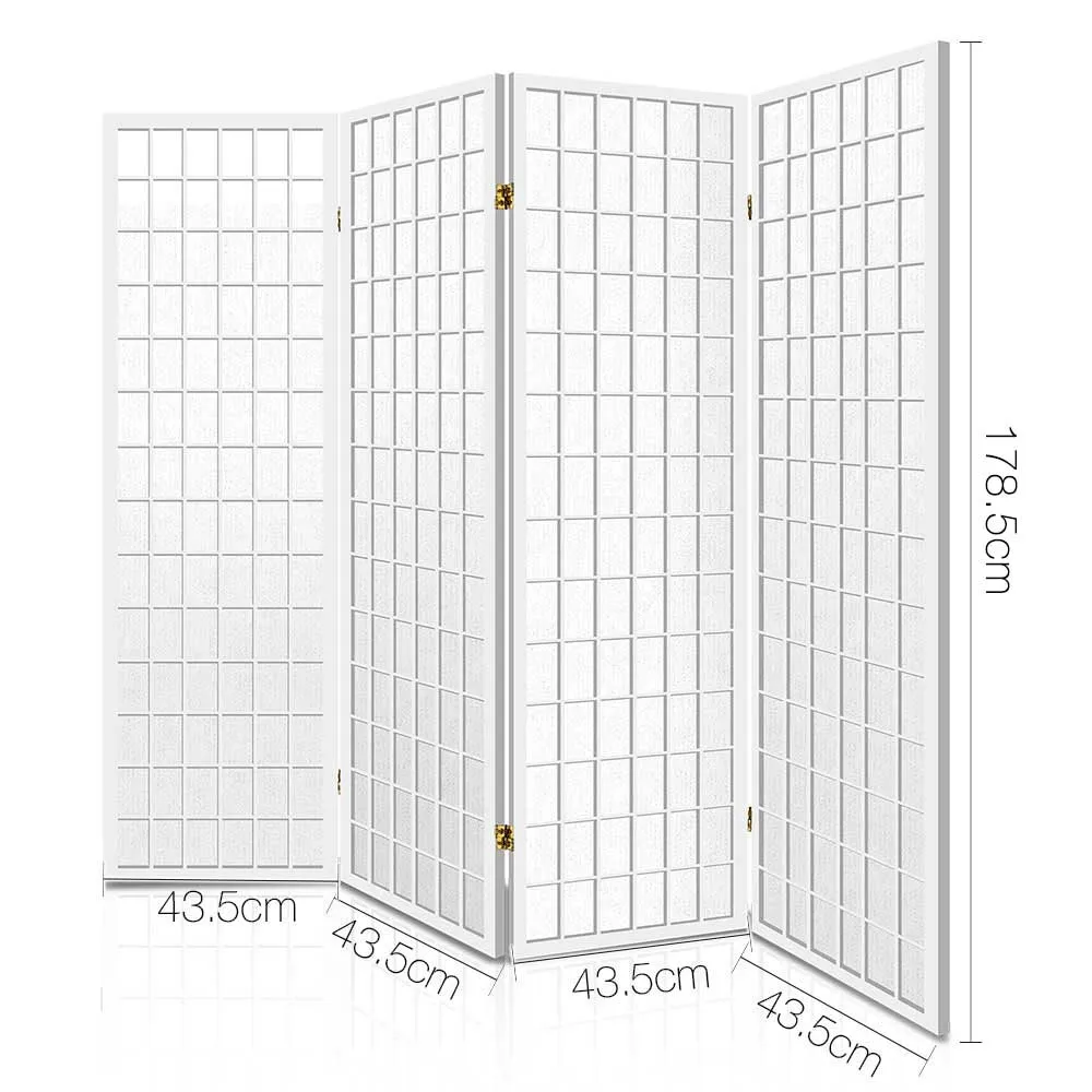 4 Panel Room Divider Screen | 174x179cm | White