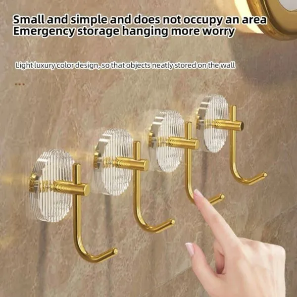 4pcs Strong Metal Wall Hooks With Transparent Acrylic Dividers, Luxury Decorative Silver & Golden Color