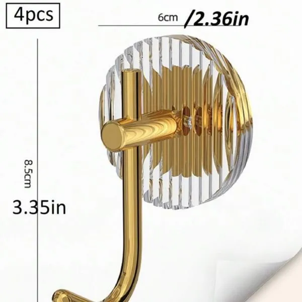 4pcs Strong Metal Wall Hooks With Transparent Acrylic Dividers, Luxury Decorative Silver & Golden Color