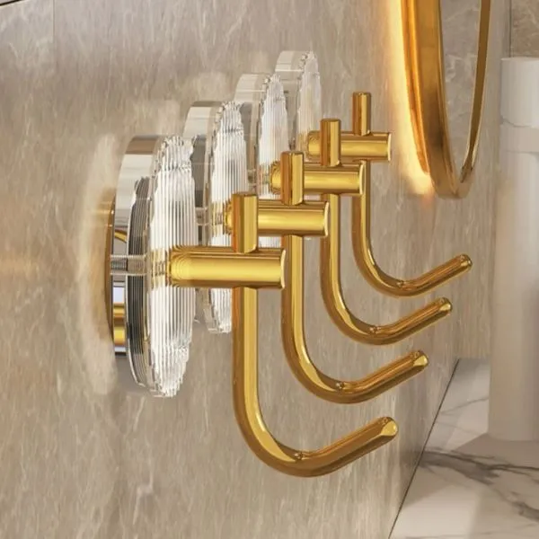 4pcs Strong Metal Wall Hooks With Transparent Acrylic Dividers, Luxury Decorative Silver & Golden Color