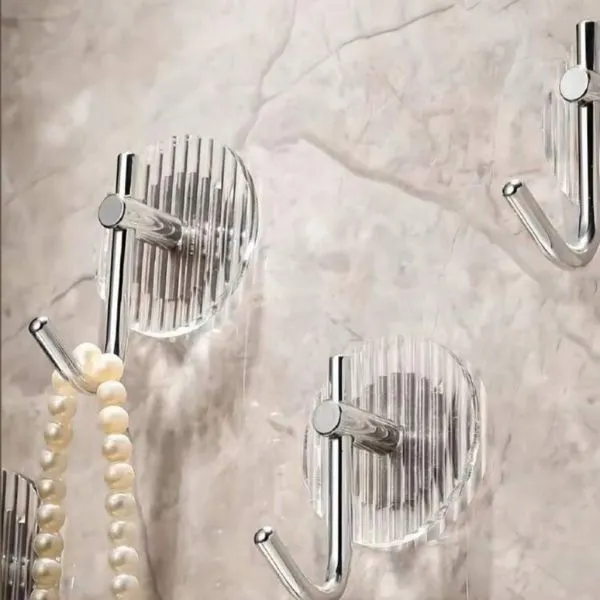 4pcs Strong Metal Wall Hooks With Transparent Acrylic Dividers, Luxury Decorative Silver & Golden Color