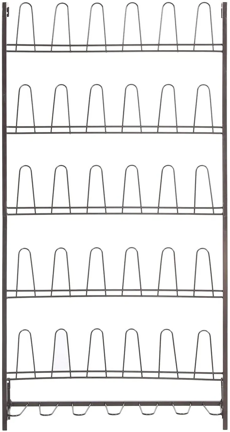 5-Tier Wall Mounted Dark Brown Metal 18 Pair Boot and Shoe Storage Rack Organizer Stand