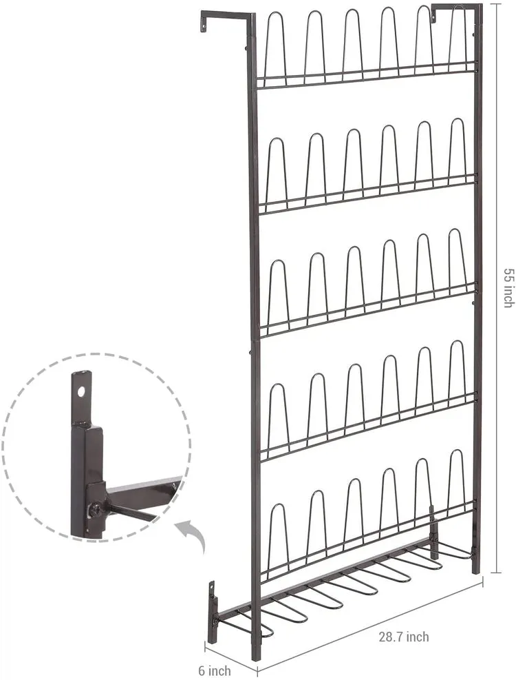5-Tier Wall Mounted Dark Brown Metal 18 Pair Boot and Shoe Storage Rack Organizer Stand