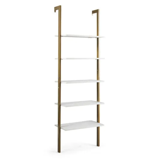 5-Tier Wood Look Ladder Shelf with Metal Frame for Home-Bronze