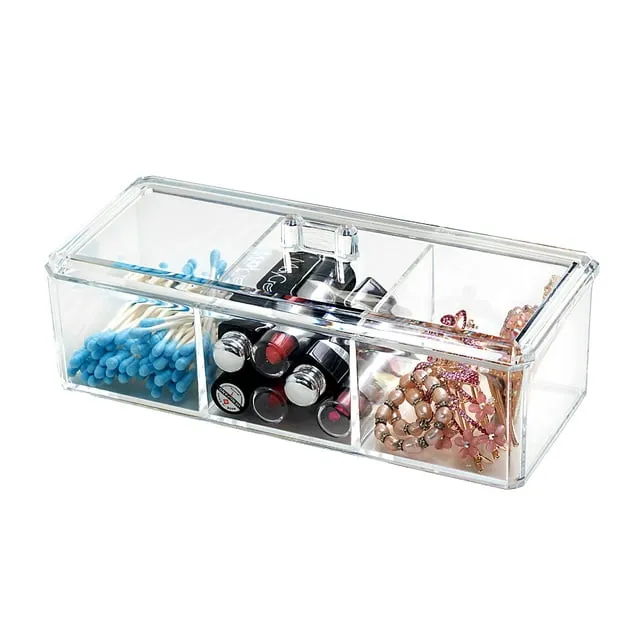 Acrylic Divided Storage Organizer Box with 3 Compartments/ Cosmetic Organizer