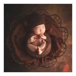 Babymoon Iron Cutwork Basket | Baby Photoshoot Props | Brown