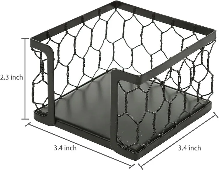 Black Metal Chicken Wire Mesh Sticky Note Dispenser, Office Memo Pad Holder