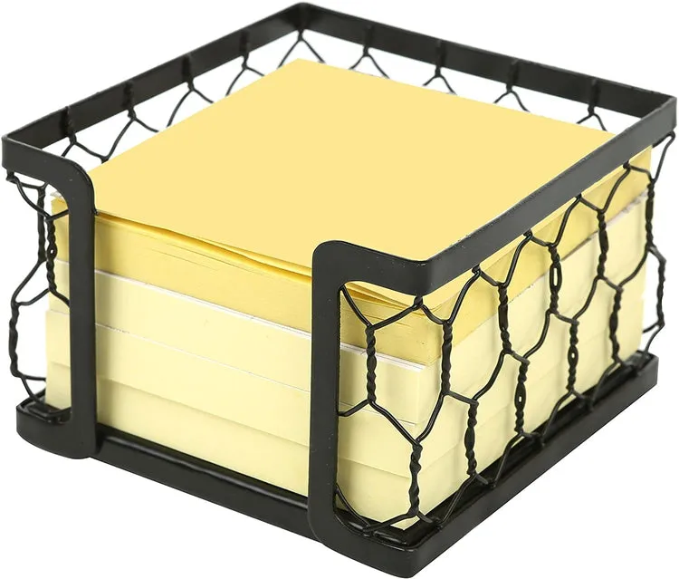 Black Metal Chicken Wire Mesh Sticky Note Dispenser, Office Memo Pad Holder