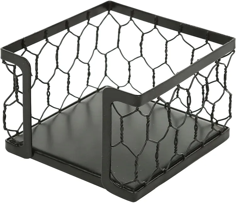 Black Metal Chicken Wire Mesh Sticky Note Dispenser, Office Memo Pad Holder
