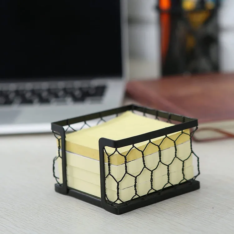Black Metal Chicken Wire Mesh Sticky Note Dispenser, Office Memo Pad Holder