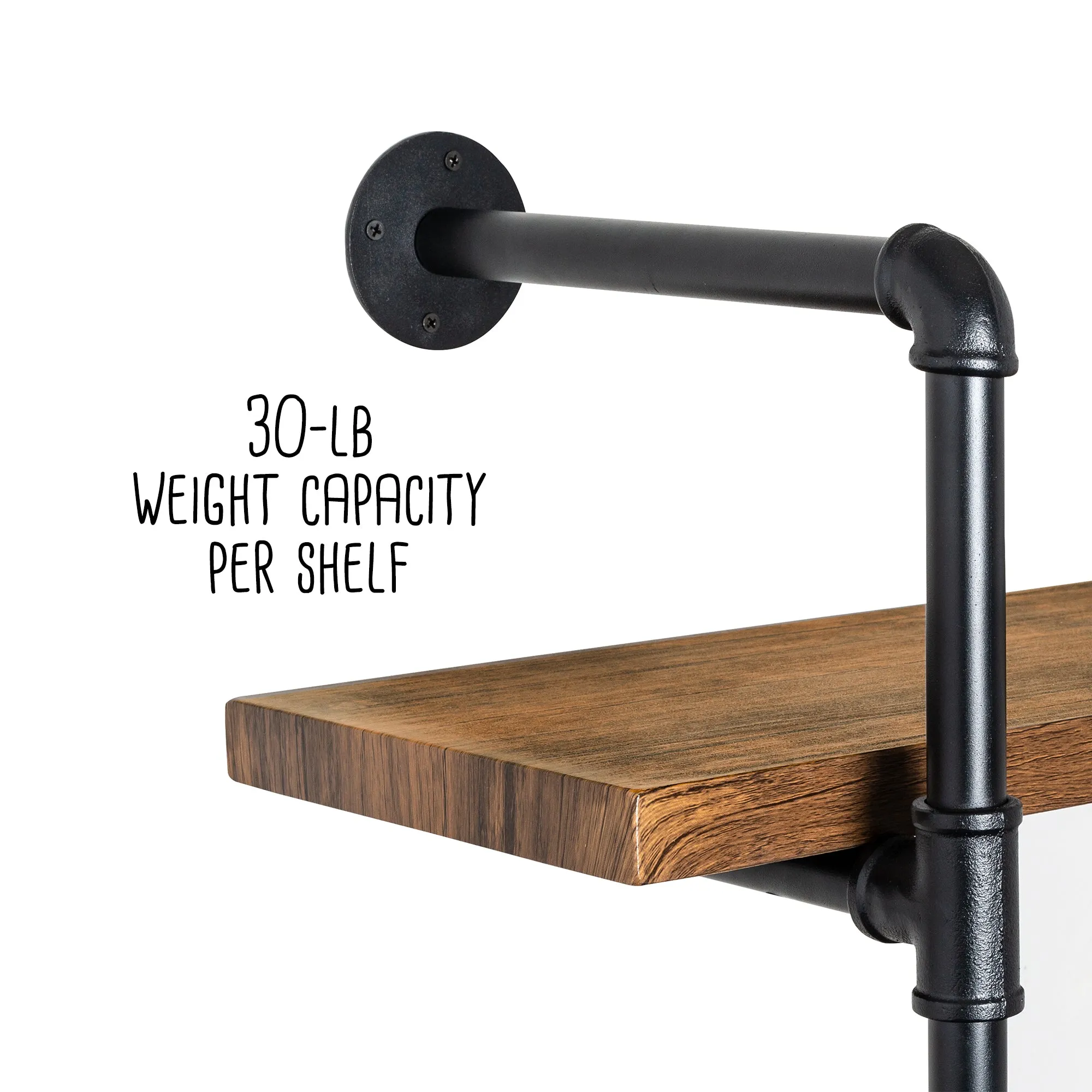 Black/Rustic 2-Tier Industrial Wall Shelf