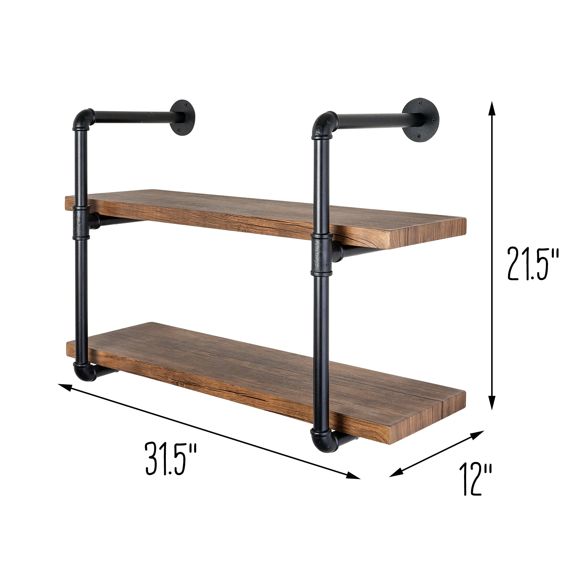 Black/Rustic 2-Tier Industrial Wall Shelf