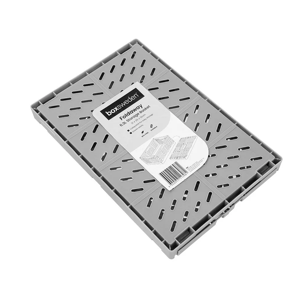 Boxsweden 6.3L FOLDAWAY STORAGE BASKET/ BOX CONTAINER ORGANISATION ASSORTED-GREY 2PC PACK