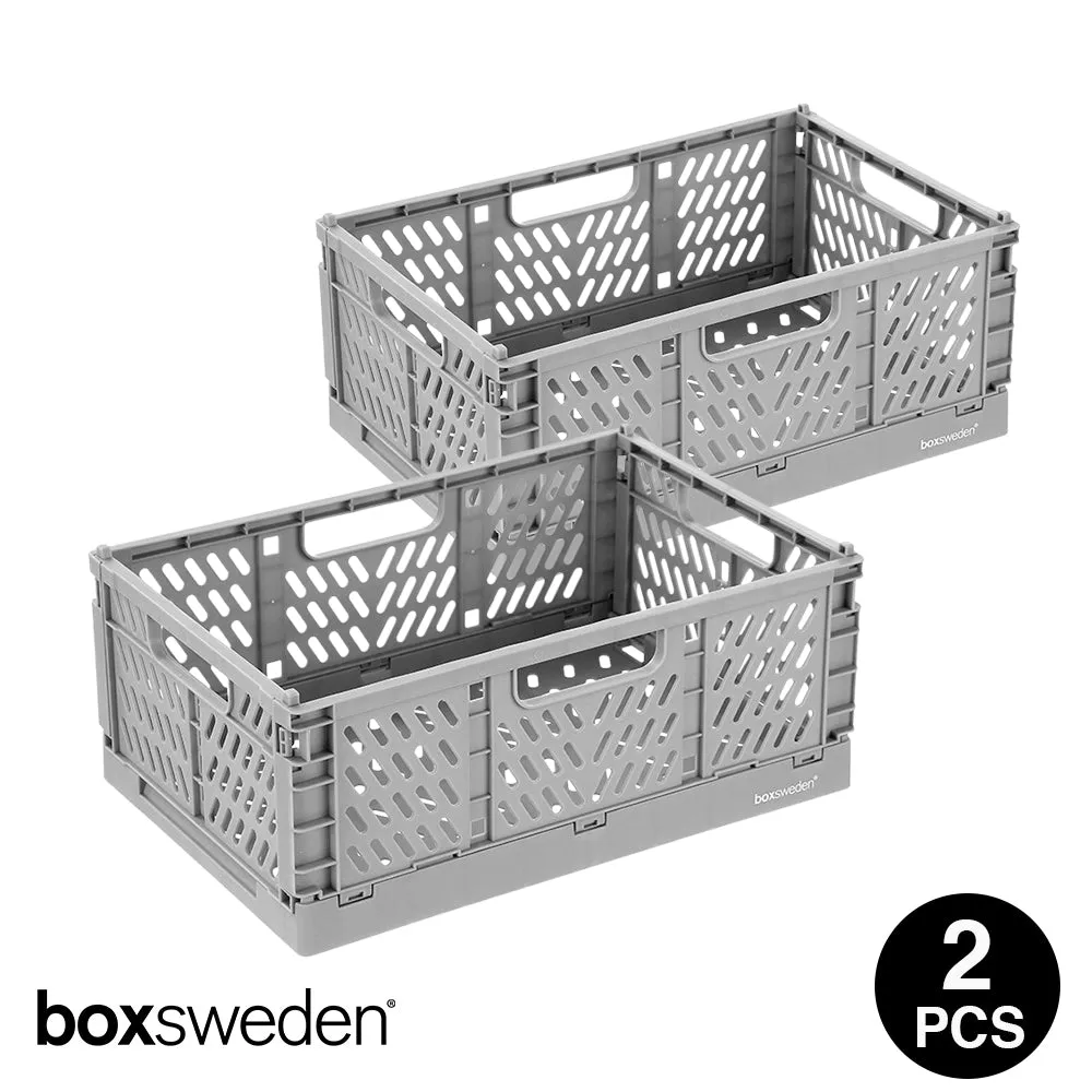Boxsweden 6.3L FOLDAWAY STORAGE BASKET/ BOX CONTAINER ORGANISATION ASSORTED-GREY 2PC PACK