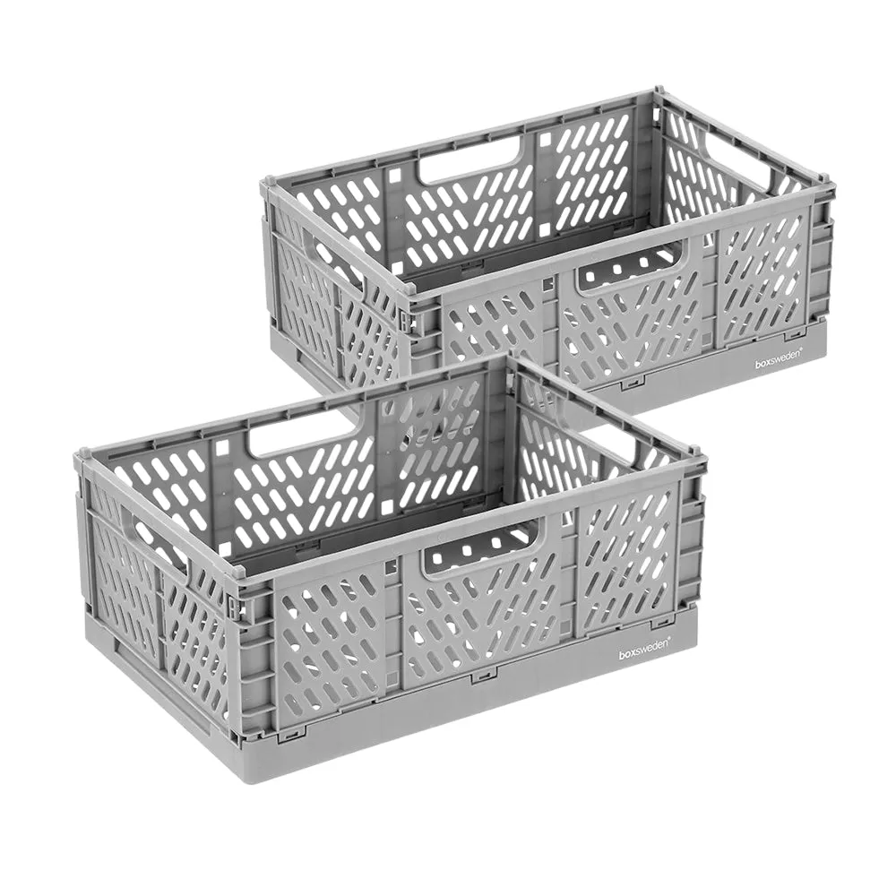 Boxsweden 6.3L FOLDAWAY STORAGE BASKET/ BOX CONTAINER ORGANISATION ASSORTED-GREY 2PC PACK
