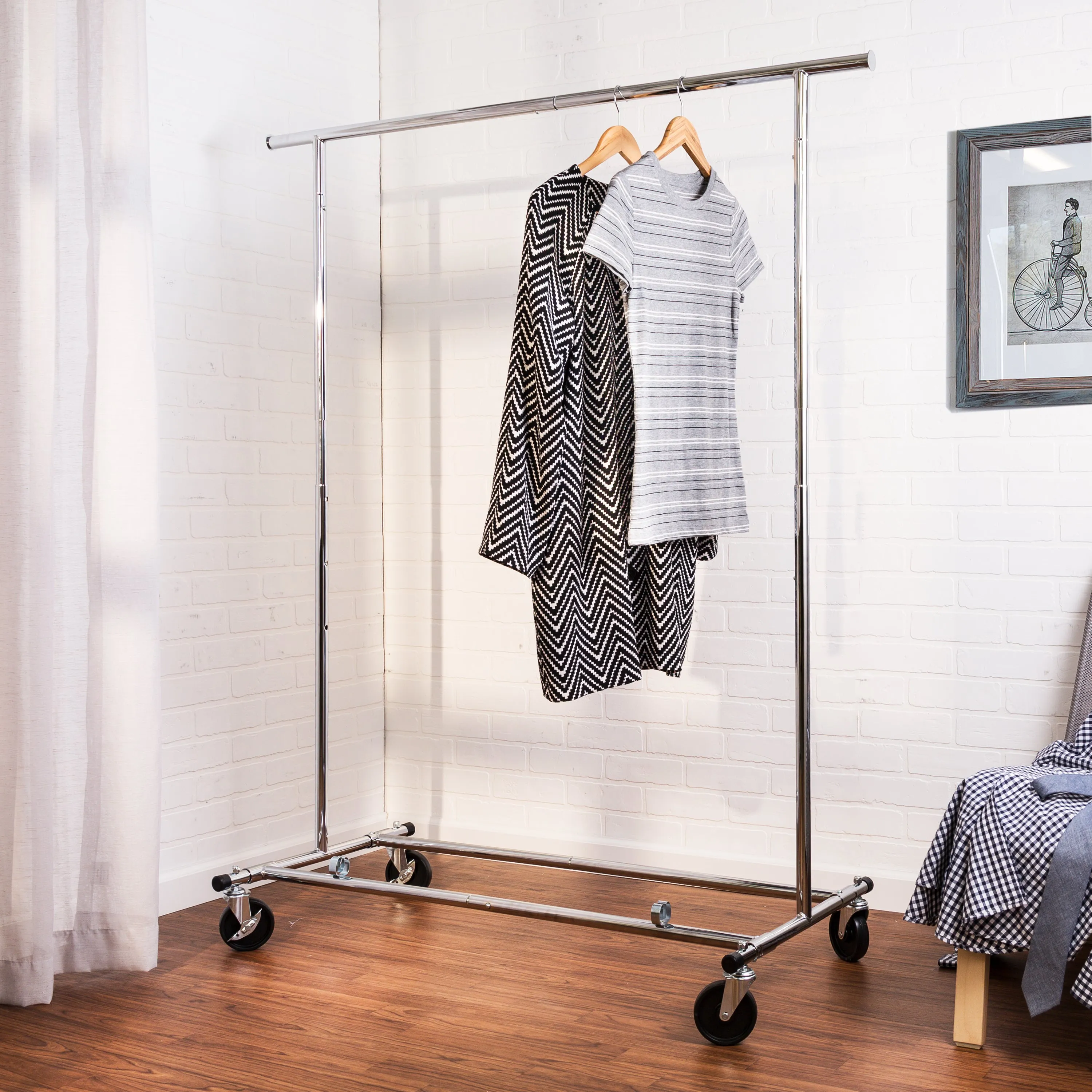 Chrome Folding Expandable Rolling Clothes Rack