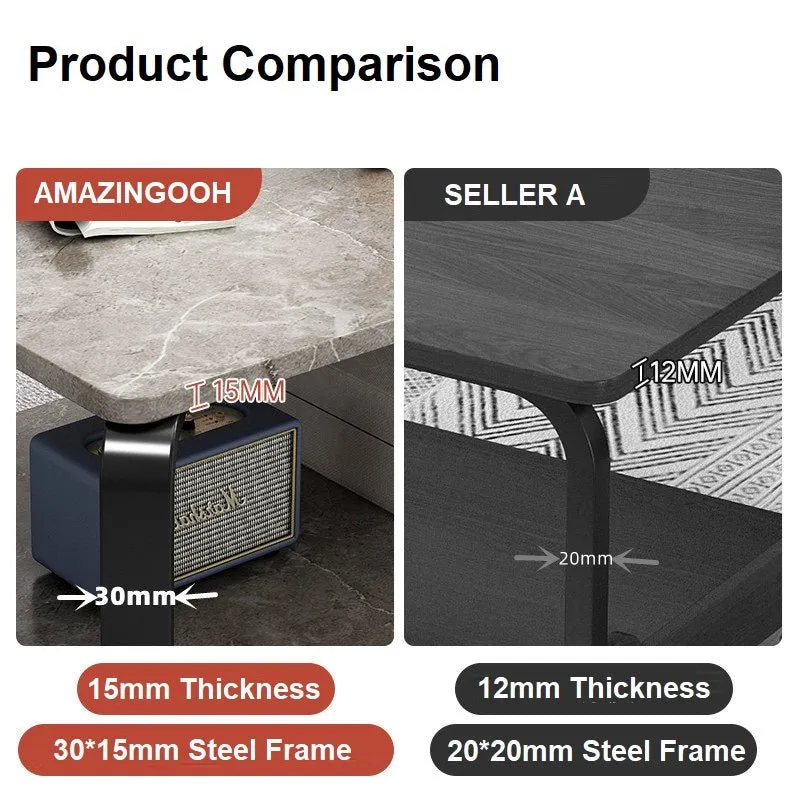 Coffee Table Faux Moorish Stone Pattern Tabletop 2-Tier Storage Shelf Modern (Circle Pattern)