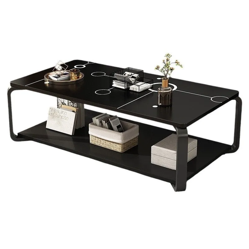 Coffee Table Faux Moorish Stone Pattern Tabletop 2-Tier Storage Shelf Modern (Circle Pattern)