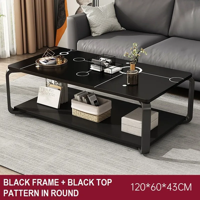 Coffee Table Faux Moorish Stone Pattern Tabletop 2-Tier Storage Shelf Modern (Circle Pattern)