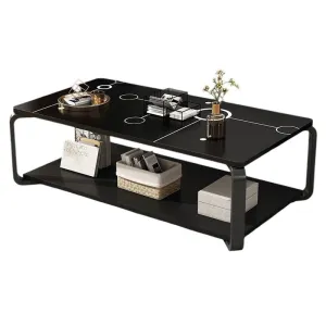 Coffee Table Faux Moorish Stone Pattern Tabletop 2-Tier Storage Shelf Modern (Circle Pattern)