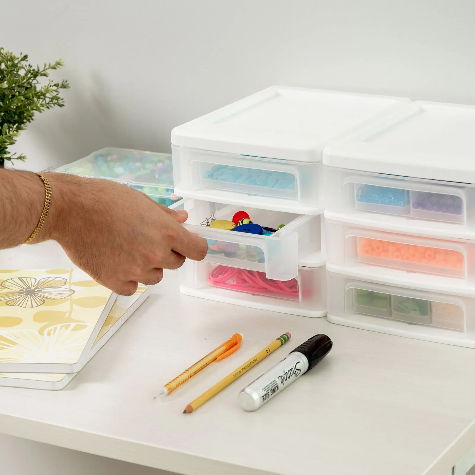 Compact Desktop 3-Drawer System, 4 Pack, White