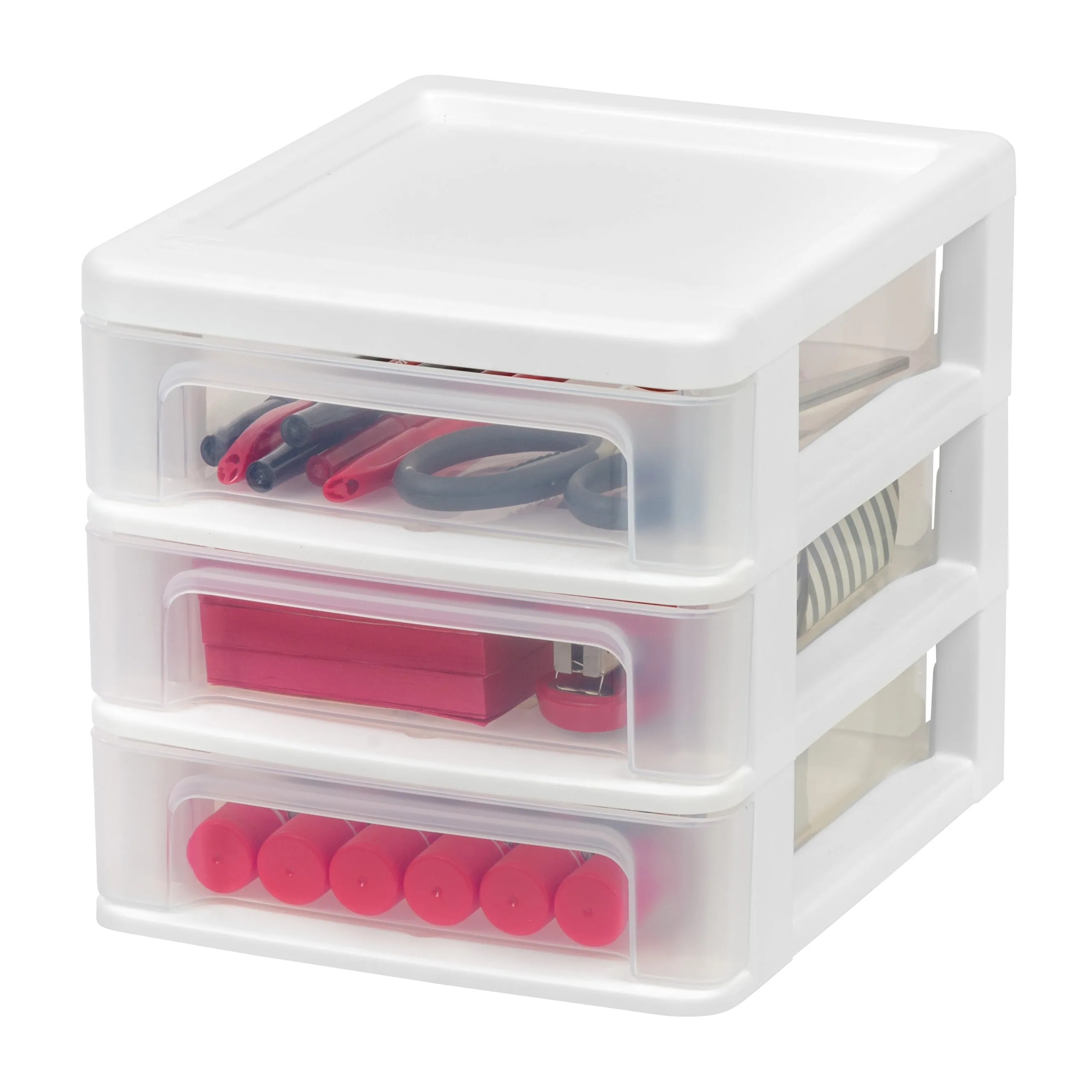 Compact Desktop 3-Drawer System, 4 Pack, White