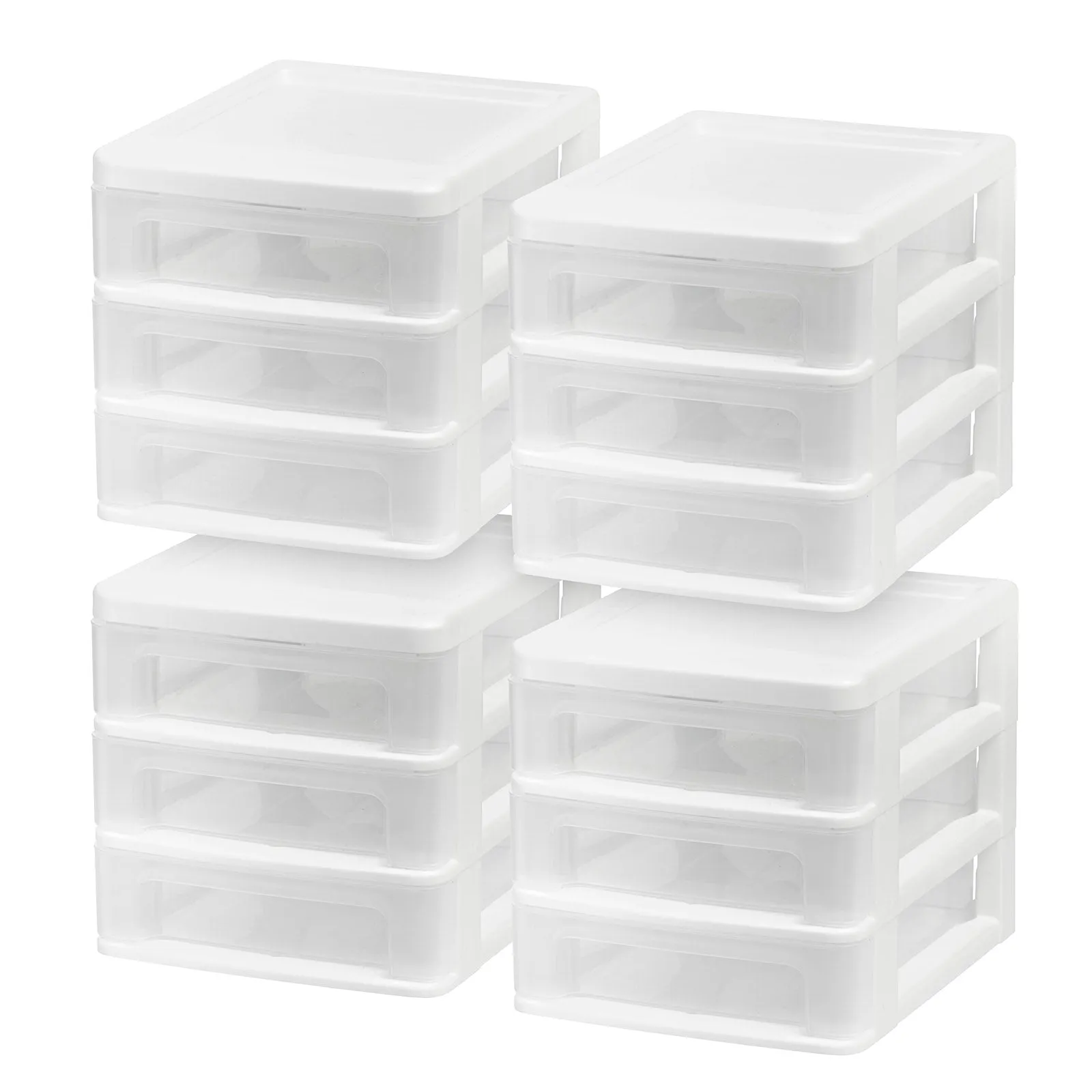 Compact Desktop 3-Drawer System, 4 Pack, White