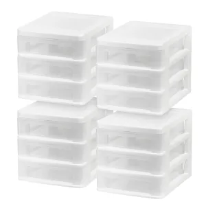 Compact Desktop 3-Drawer System, 4 Pack, White