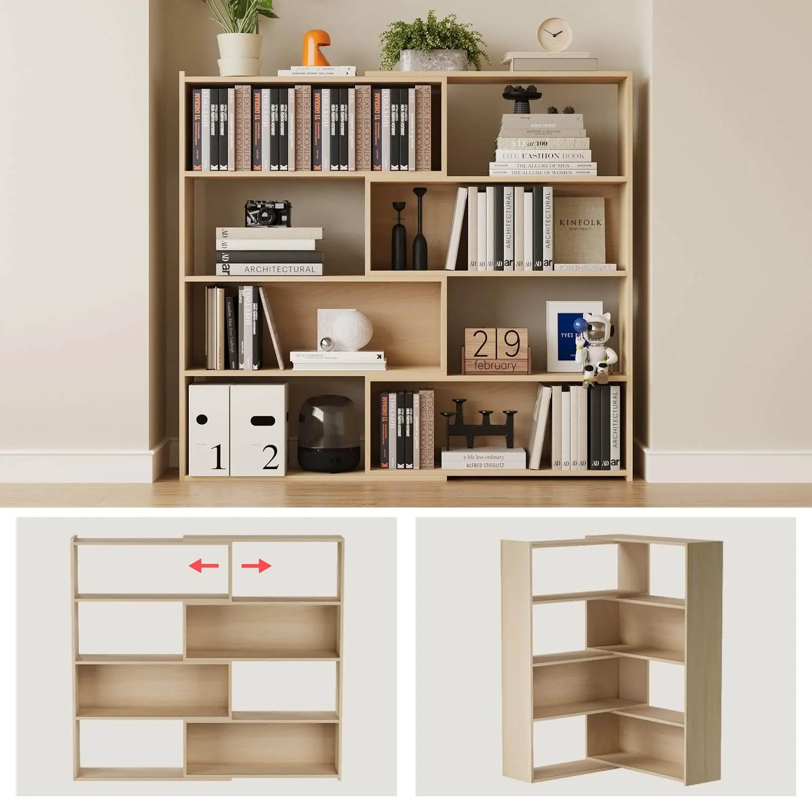 Corner Bookcase Shelf Cube Bookshelf with 4-Tier Adjustable Shelves IF047