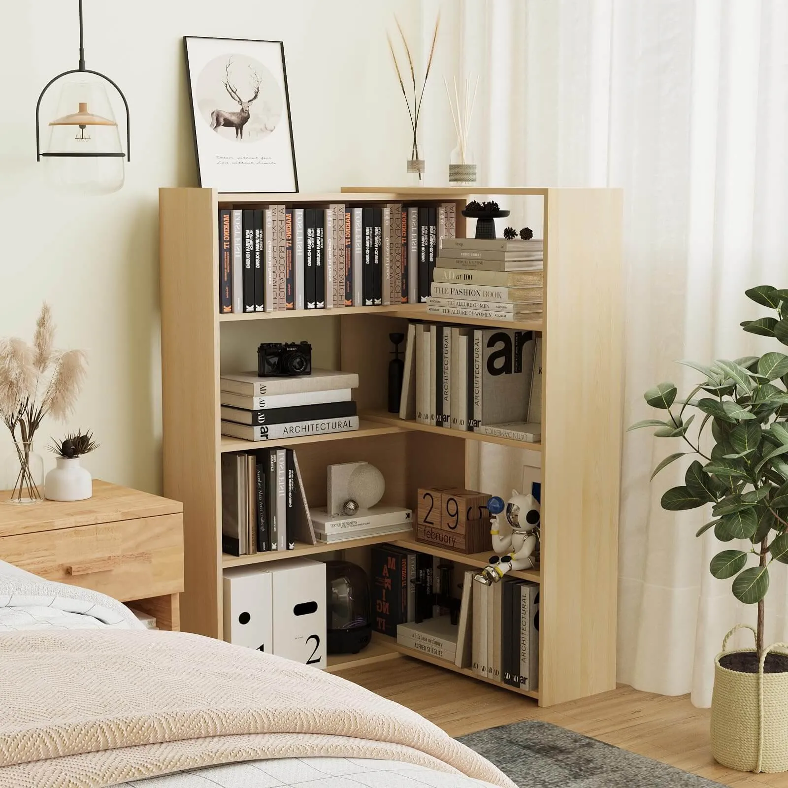 Corner Bookcase Shelf Cube Bookshelf with 4-Tier Adjustable Shelves IF047