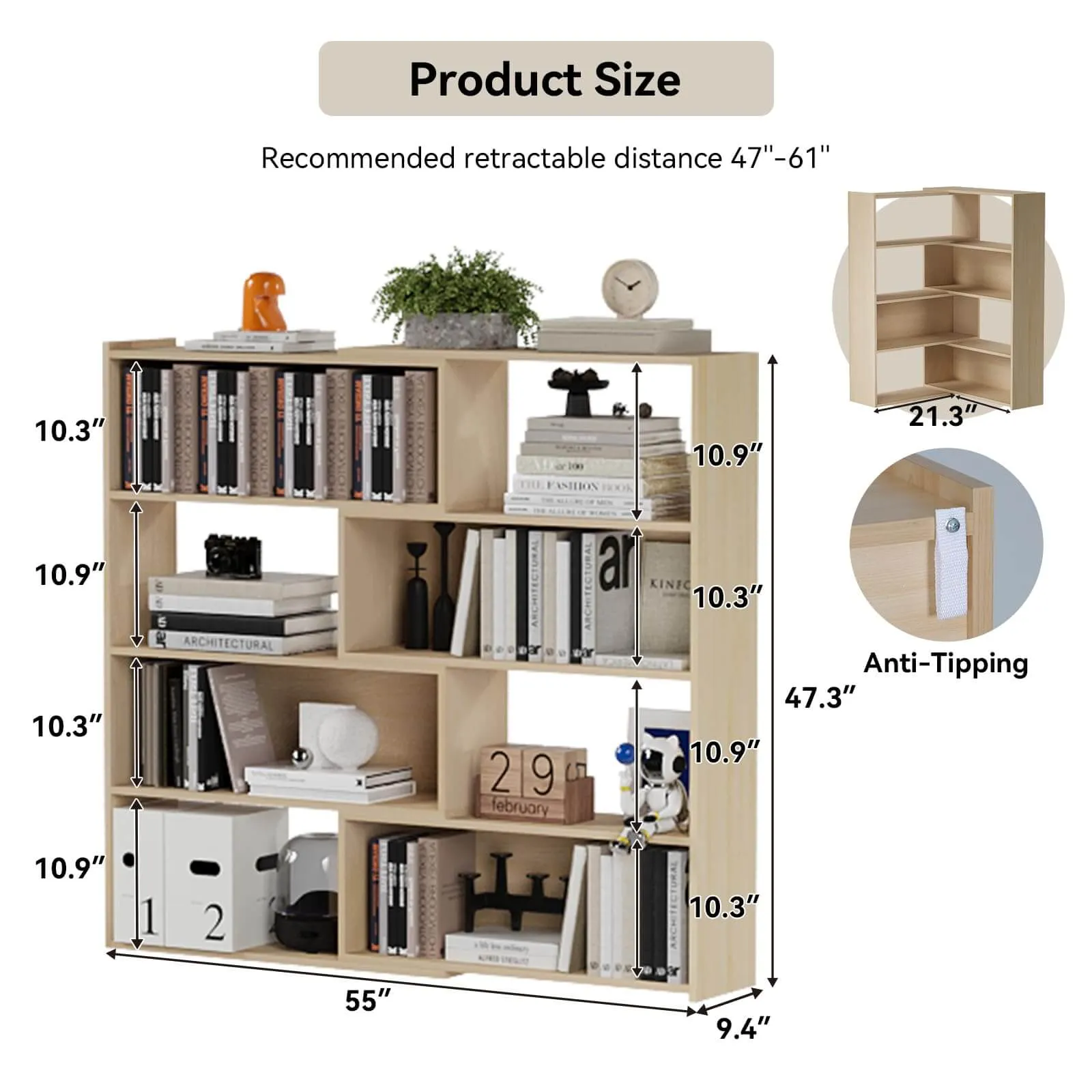 Corner Bookcase Shelf Cube Bookshelf with 4-Tier Adjustable Shelves IF047