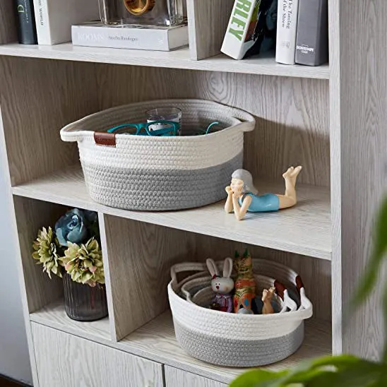 Decomomo Cotton Woven Rope Basket - Round Small (2 Pack)