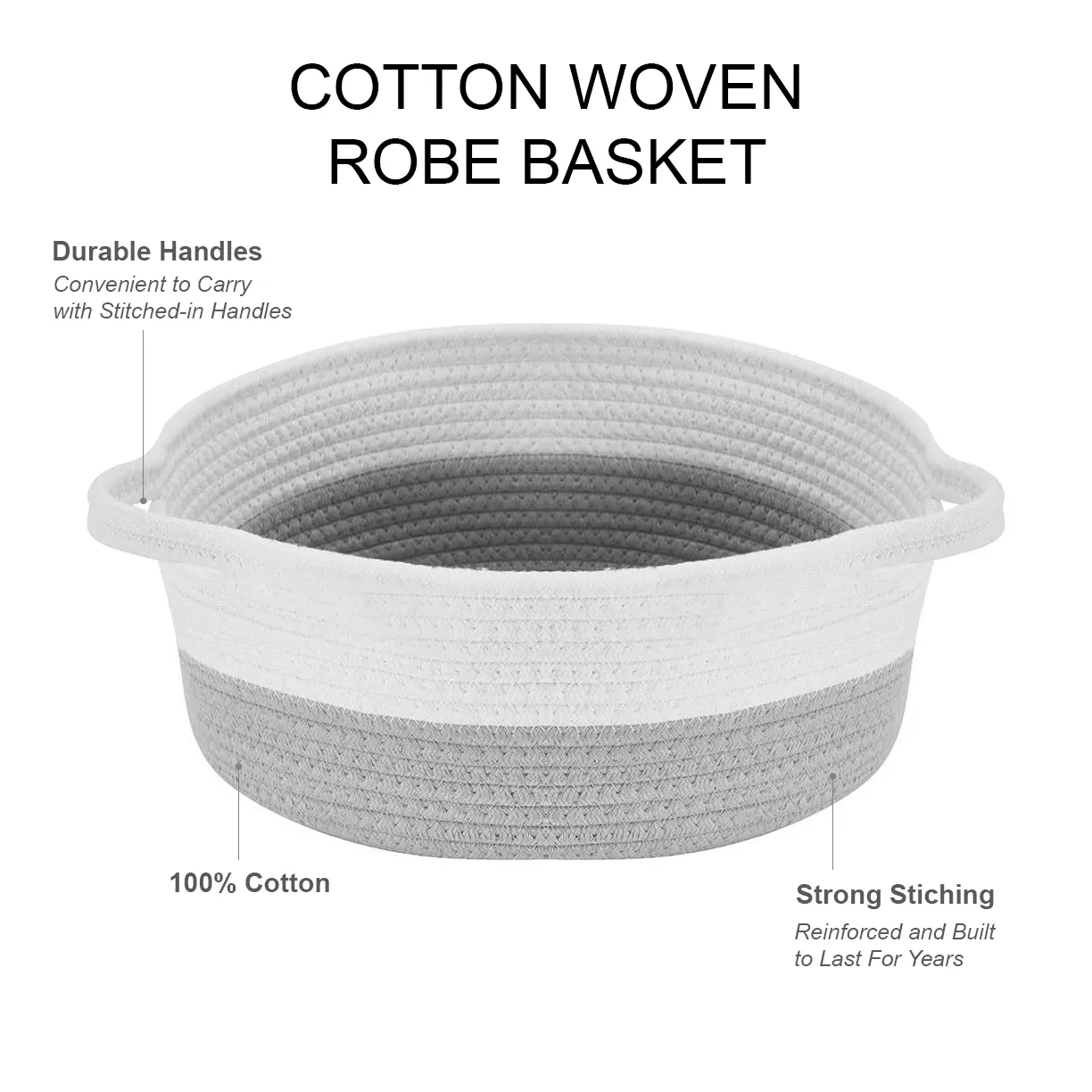Decomomo Cotton Woven Rope Basket - Round Small (2 Pack)