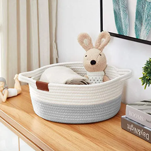 Decomomo Cotton Woven Rope Basket - Round Small (2 Pack)