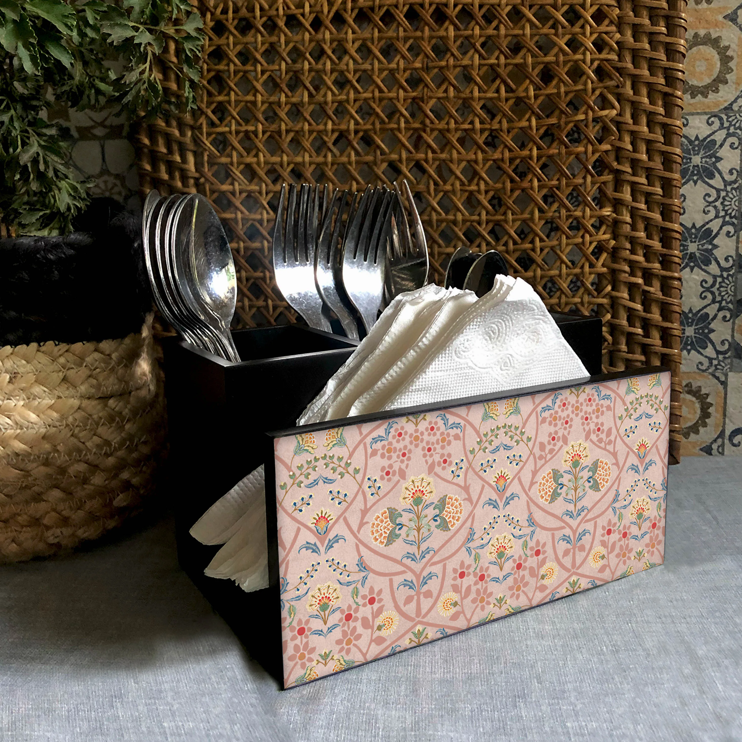Delicate Jaal Cutlery Stand with Tissue Paper Holder