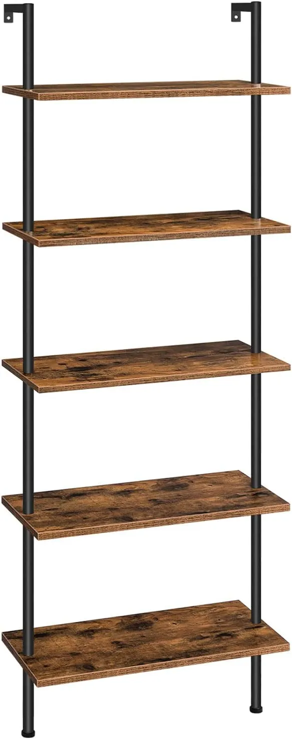 DIY Ladder Shelf, 5-Tier Wall Mounted Bookshelf, Office Vertical Bookcase, Wooden Storage Shelves