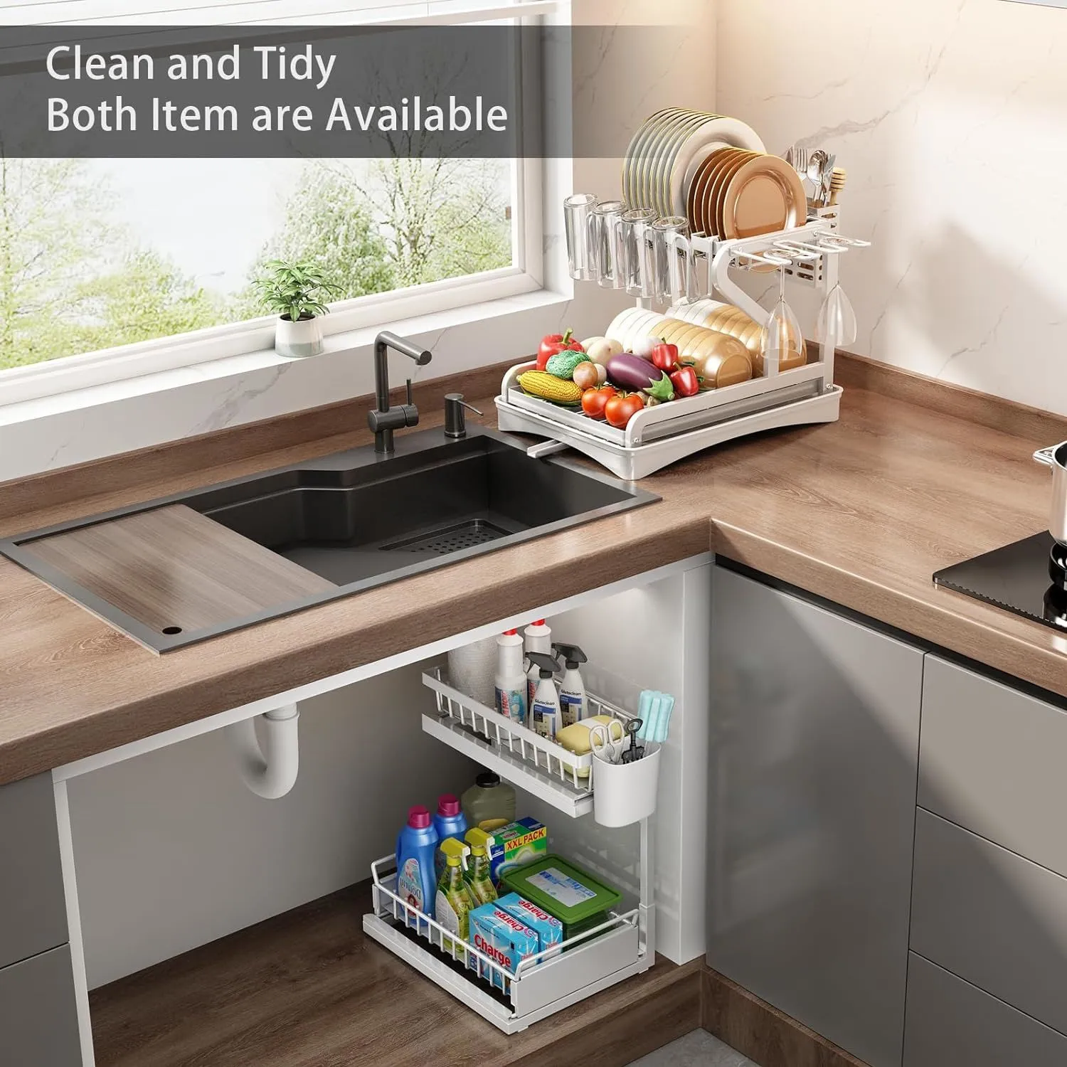 Double Sliding Metal Under Sink Organizer L Shape