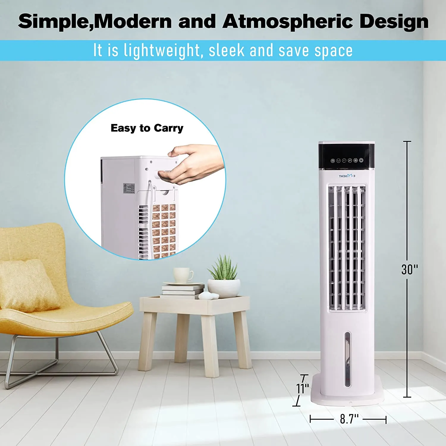 E-Macht 3-in-1 Evaporative Air Cooler Portable Bladeless Tower Fan Air Conditioners 3 Speeds & 3 Modes