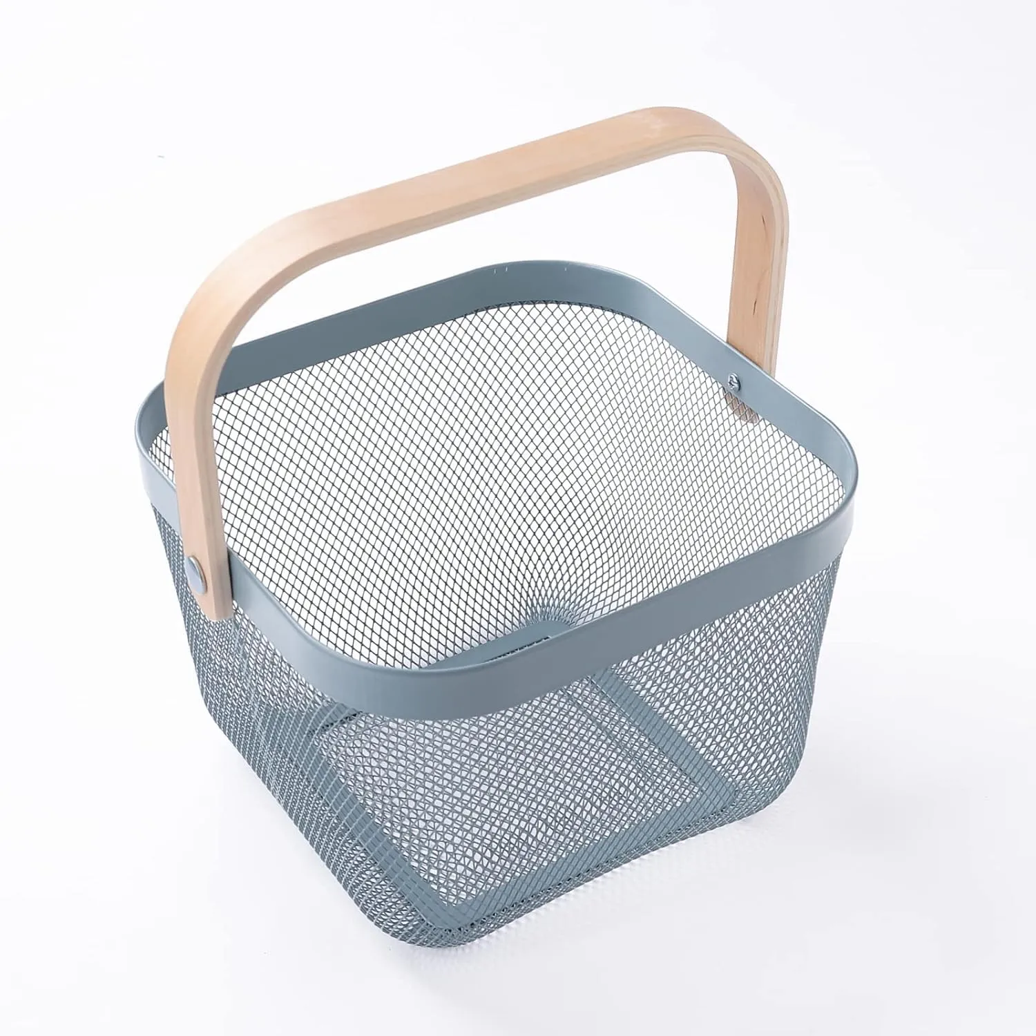 Ekhasa Metal Mesh Basket with Handle (26*25*18 cm, Blue) | Multi Use as Fruit Basket, Picnic Basket, Gift Basket, Pooja Basket, Temple Basket, Kitchen Organizer, Book Storage Basket, Shopping Basket