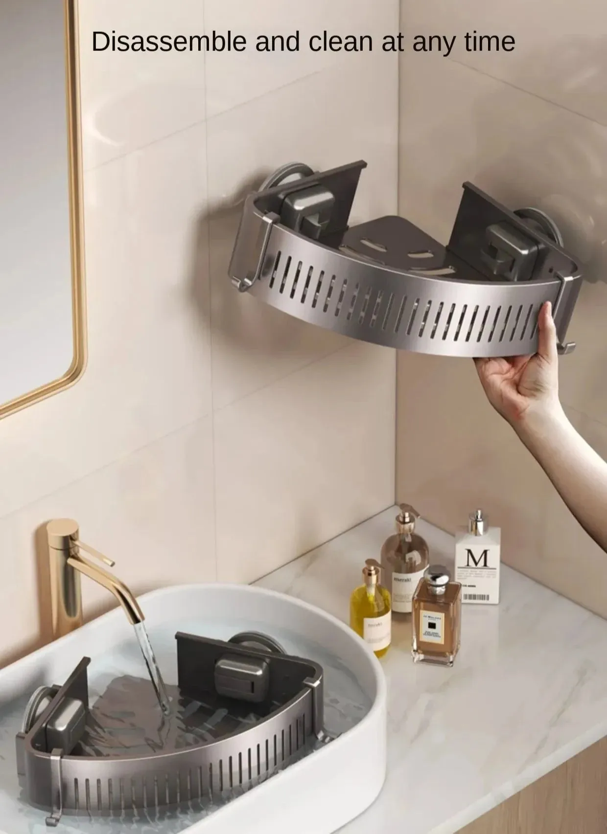 ELMAS Wall-Mounted Aluminum Shower Organizer - No Drill Storage