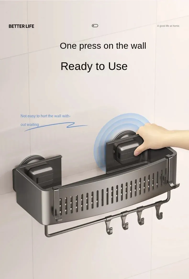 ELMAS Wall-Mounted Aluminum Shower Organizer - No Drill Storage