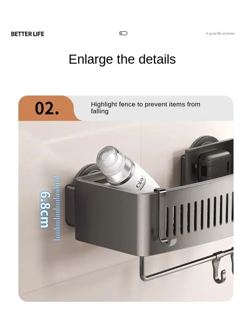 ELMAS Wall-Mounted Aluminum Shower Organizer - No Drill Storage