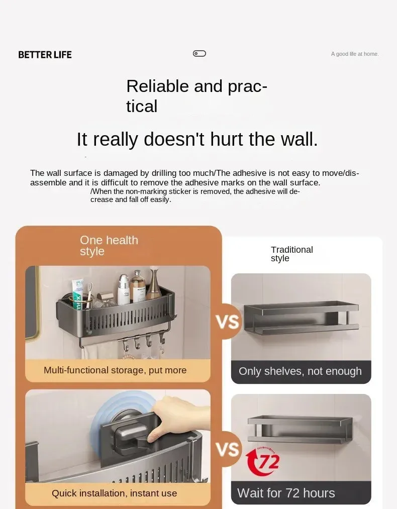 ELMAS Wall-Mounted Aluminum Shower Organizer - No Drill Storage