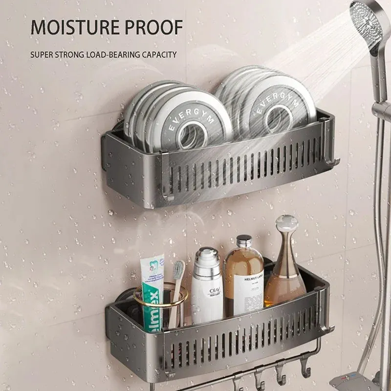 ELMAS Wall-Mounted Aluminum Shower Organizer - No Drill Storage