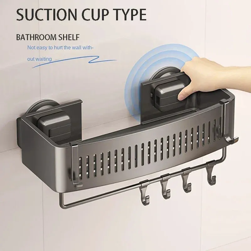 ELMAS Wall-Mounted Aluminum Shower Organizer - No Drill Storage